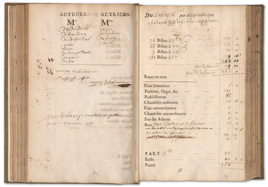 Scan of the Comedie Francaise ledger for September 6, 1700